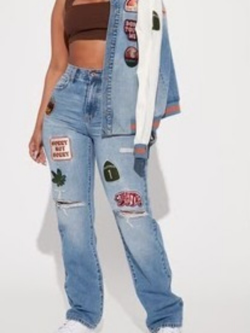 So Cute & FUN!! Fashion Nova Light Blue High-Rise Wide Leg Patchwork Jeans